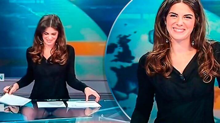 La presentadora Constanza Calabrese olvida que su mesa era transparente