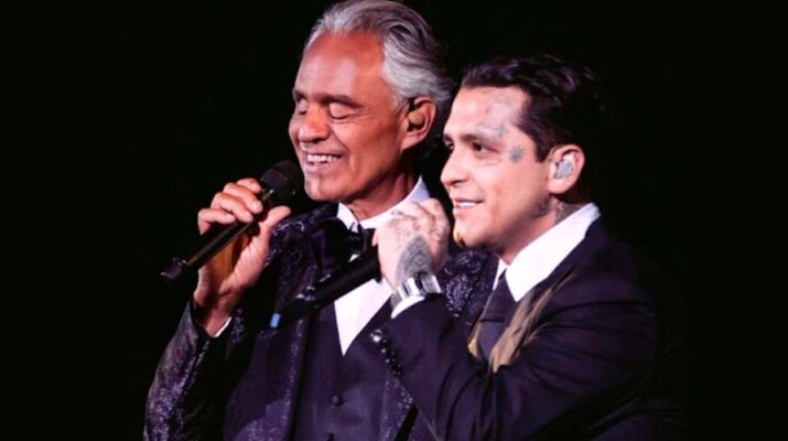 Christian Nodal se emocionó cantando ‘POR UNA CABEZA’ junto a Andrea Bocelli