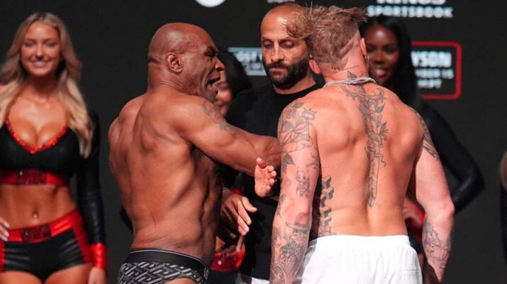 Mike Tyson le propina feroz cachetada a Jake Paul en la ceremonia de pesaje