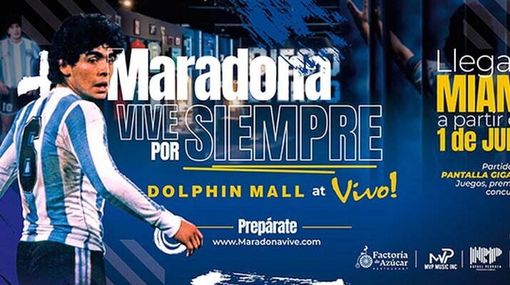 La mano de Dios “Maradona Vive” en el Dolphin Mall. El legado de Diego Armando Maradona, una experiencia inmersiva única